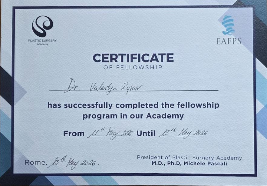 Fellowship in Plastic Surgery Academy under the supervision of Michele Pascali, M.D., Ph.D. — Rome, Italy, 2026